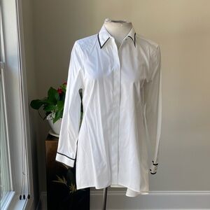 Chico's White Button-Front Blouse with Black Trim